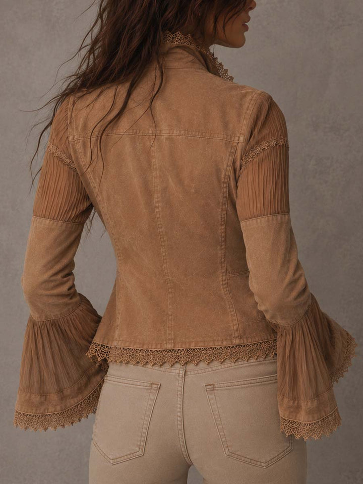 Boho Vintage Lace Trim Pocket Patchwork Sheer Flare Long Sleeve Jacket | Harry & Kate London