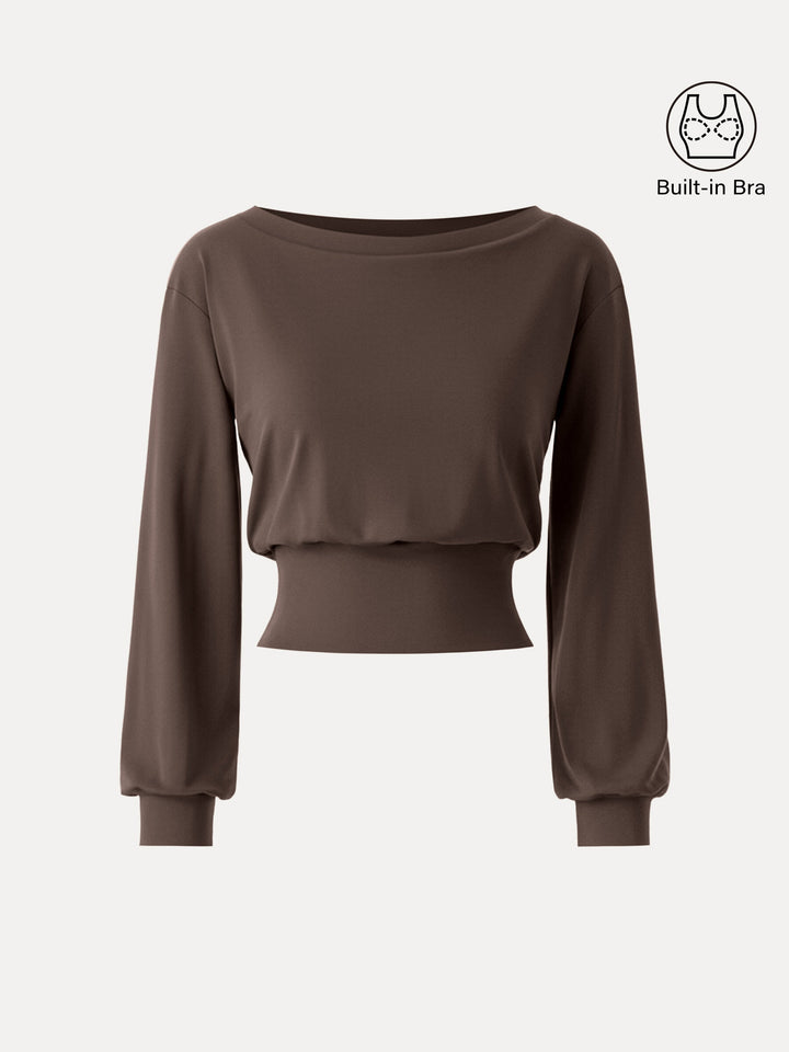 Non-Itchy Wool Blend Boatneck Built-In Bra Top 2.0