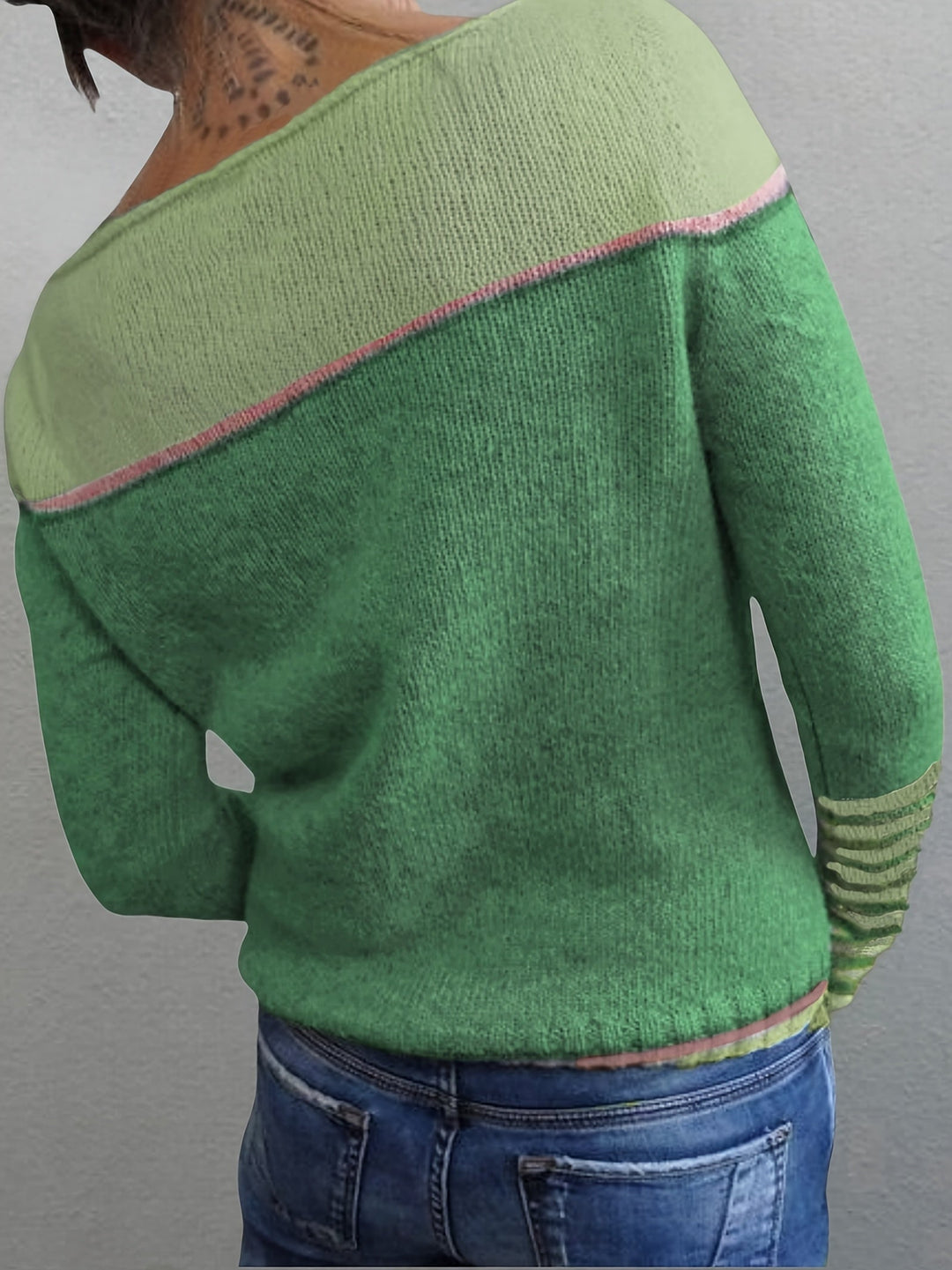 Isolde | Women's Colorblock Boat Neck Sweater with Striped Cuffs