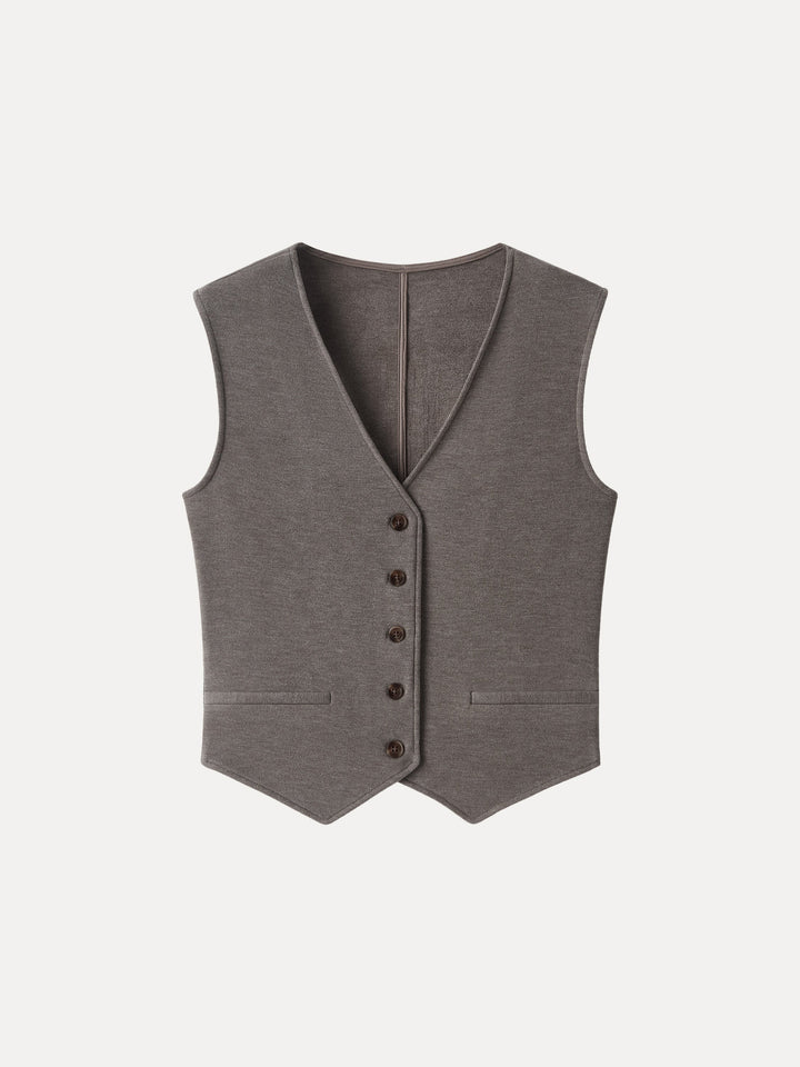 Petite-Friendly V-Neck Sleeveless Button-Down Cropped Vest