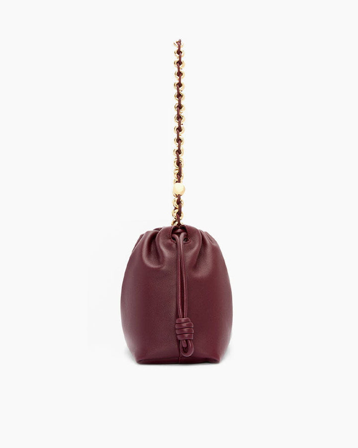 Medium Ruched Genuine Leather Bag Donut Chain