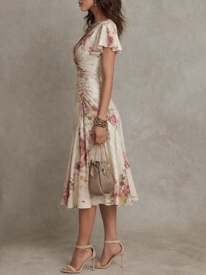 Elegant Vintage Floral Chiffon Midi Dress | Harry & Kate London