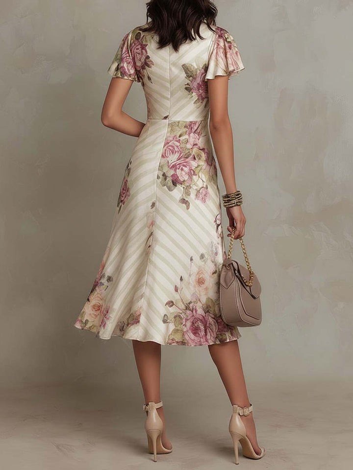 Elegant Vintage Floral Chiffon Midi Dress | Harry & Kate London