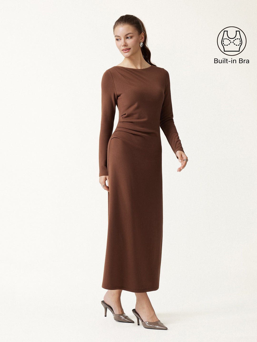 ProWarm Boatneck Long Sleeve Tucked Built-In Bra 2.0 Midi Dress