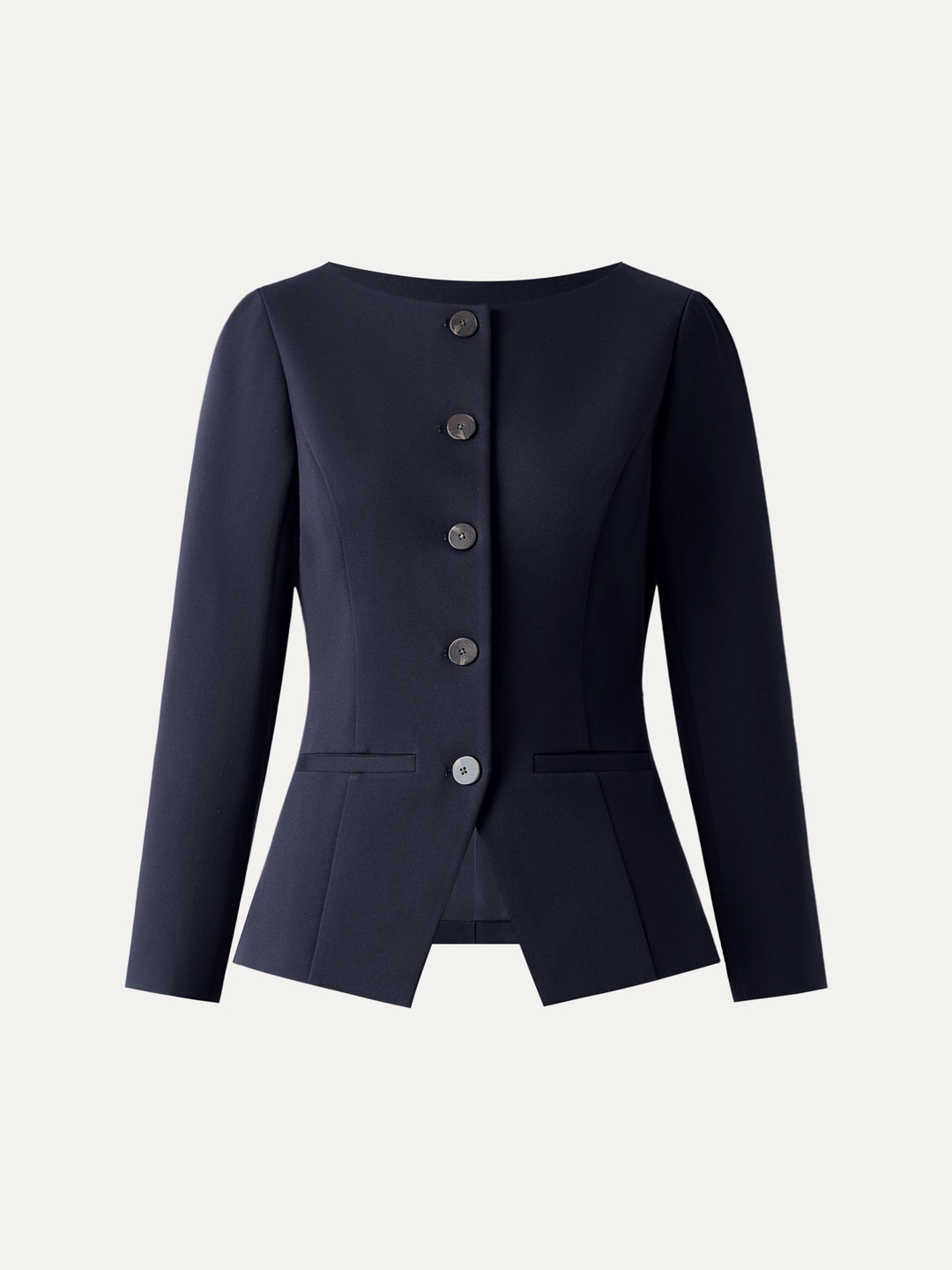 Ponte Office Round Neck Long Sleeve Jacket with Pockets