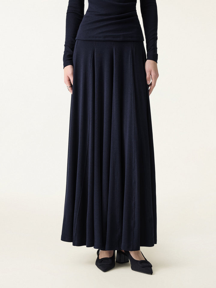 2Pcs Set LiteWarm Surplice Ruched Long Sleeve & Godet Hem Pull-on Maxi Skirt