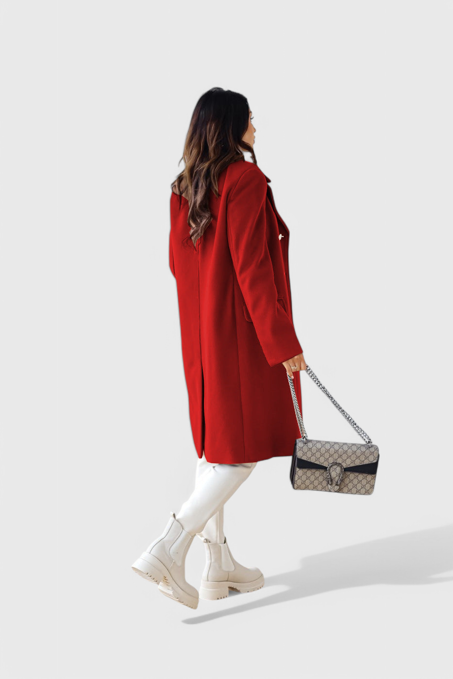 Yara fitted wool coat side profile full length model