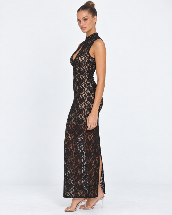 No Hard Feelings Lace Maxi — women's maxi dress, three-quarter angle