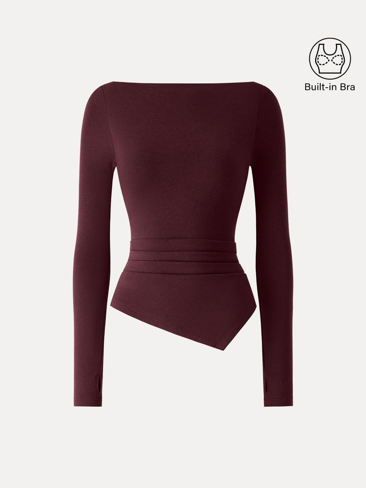 ProWarm Boatneck Side Tucks Asymmetrical Built-In Bra Top 2.0