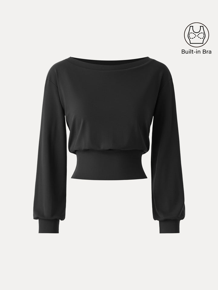 Non-Itchy Wool Blend Boatneck Built-In Bra Top 2.0