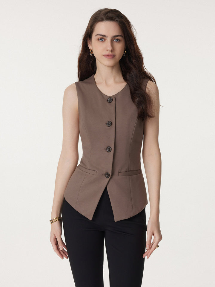 2Pcs Set Waistcoat with Pockets & Wide Leg Pant with Pockets