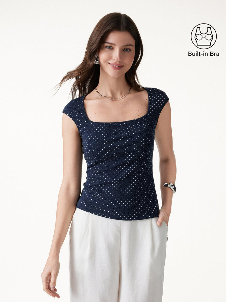 Polka Dots Square Neck Built-In Bra Top 2.0