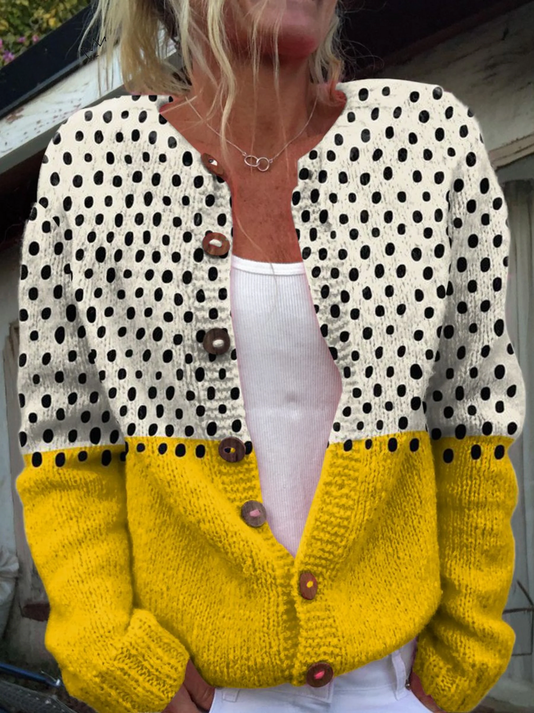 Yellow Polka Dots Cardigan — front view