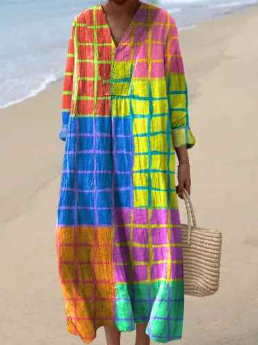 Retro Geometric Printed Maxi Dress — back view