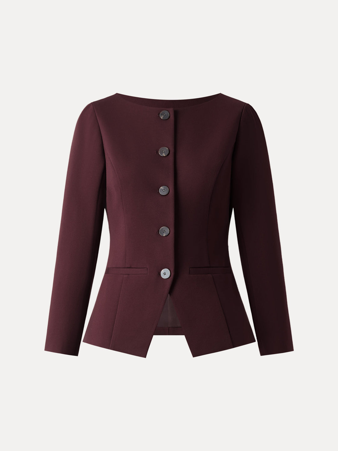 Ponte Office Round Neck Long Sleeve Jacket with Pockets