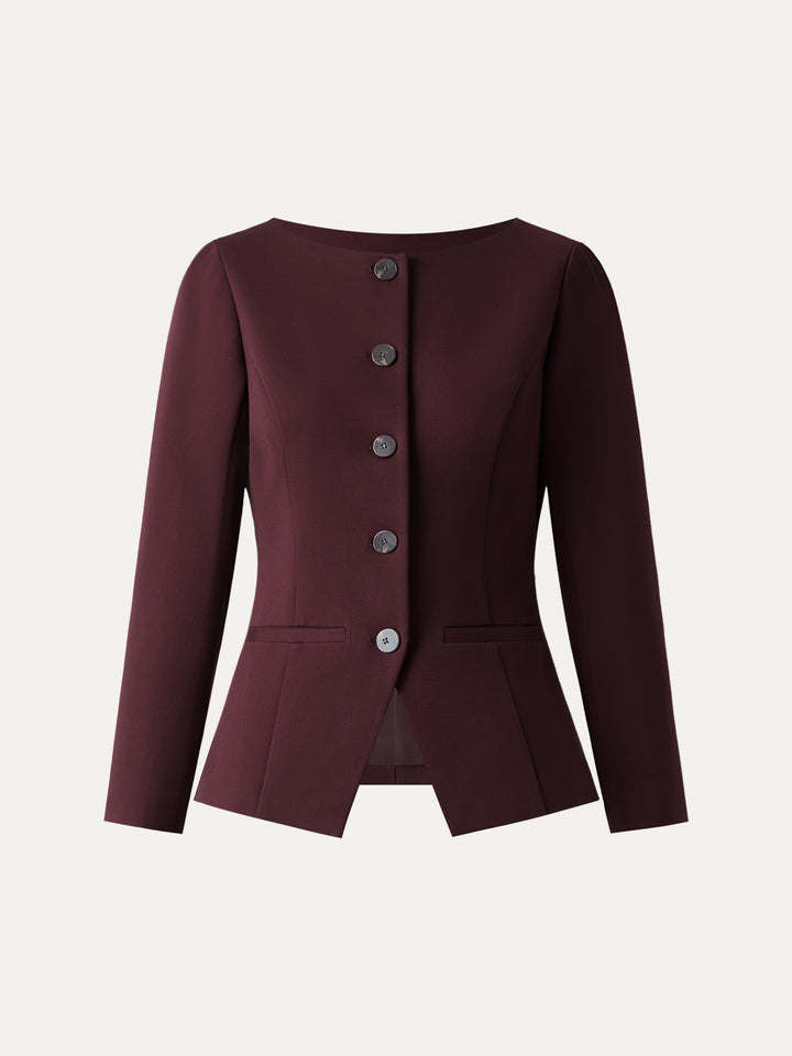 Ponte Office Round Neck Long Sleeve Jacket with Pockets