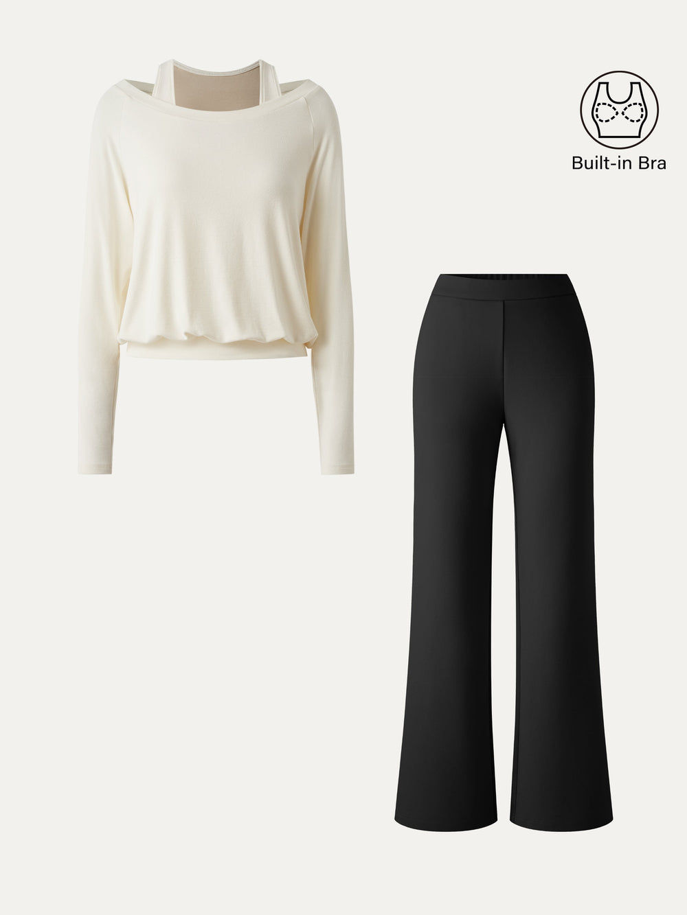 2Pcs Set Multi-Wear Built-In Bra Top 3.0 & Slim Flared Pants with Pockets — women's women > bundles&sets > bundles, back view
