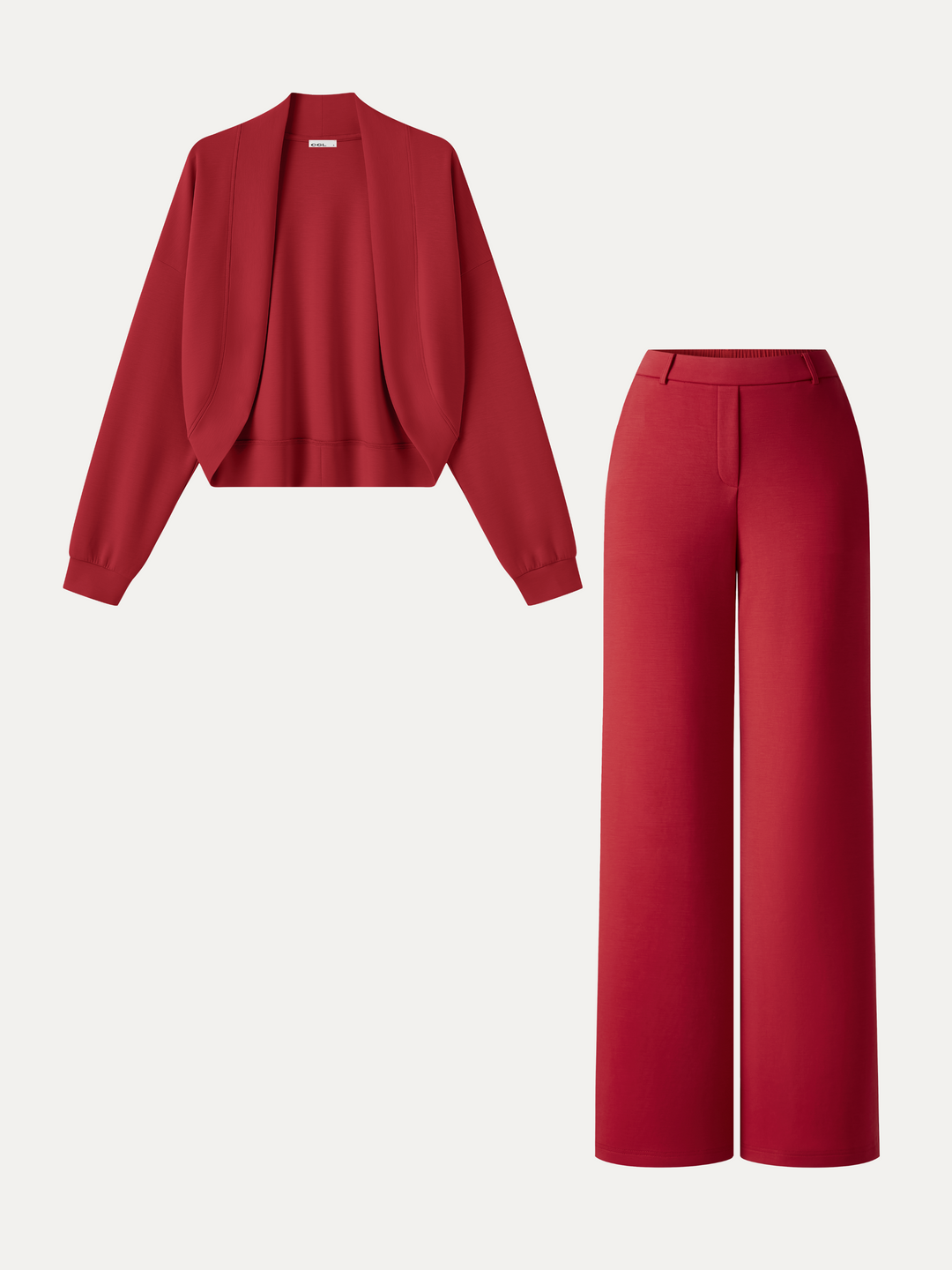 2Pcs Set Long Sleeve Shrug Cardigan & High-Rise Wide Leg Pants with Pockets