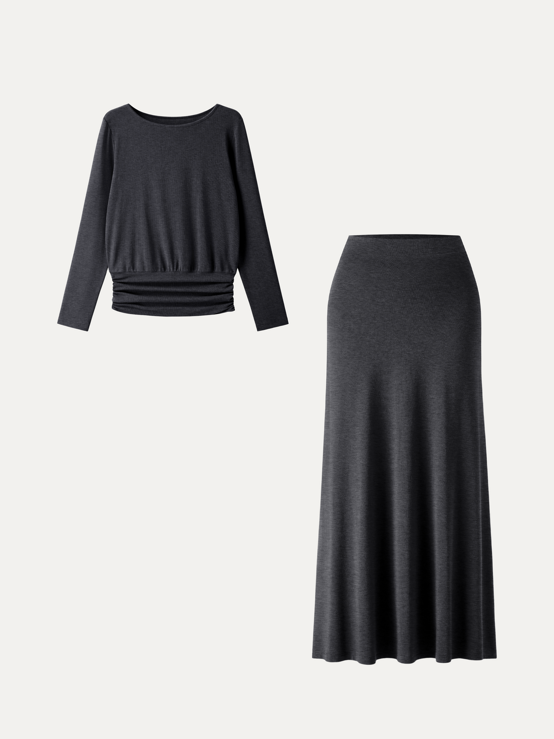 2Pcs Set LiteWarm Boatneck Top & High-Rise A-Line Maxi Skirt