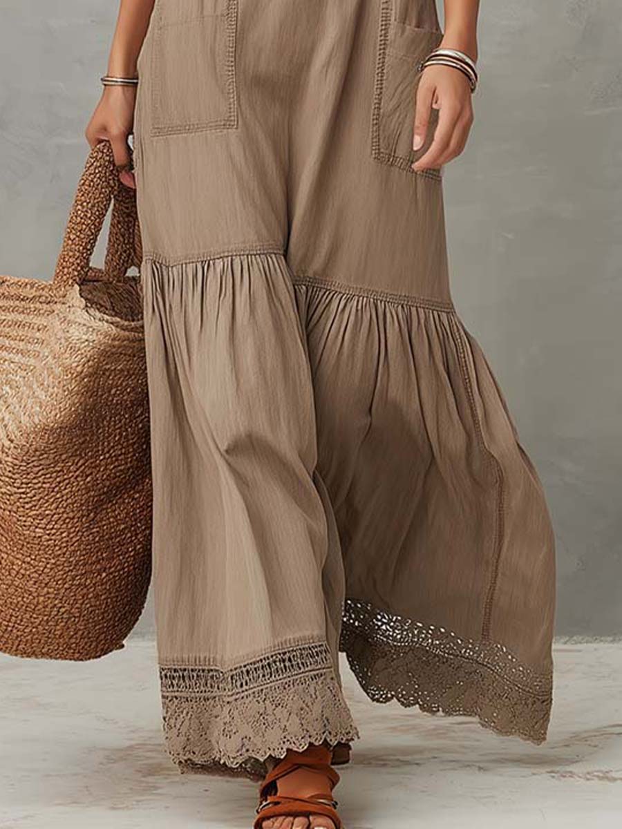Classic Khaki Pure Cotton Sleeveless Maxi Dress
