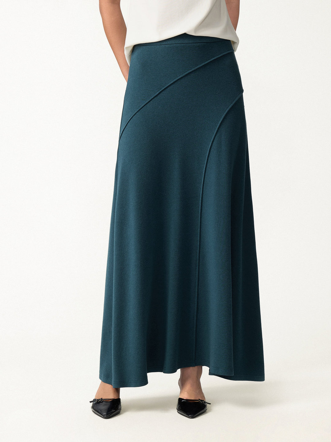 2Pcs Set LiteWarm Asymmetrical Long Sleeve Built-In Bra Top 2.0 & A-Line Midi Skirt