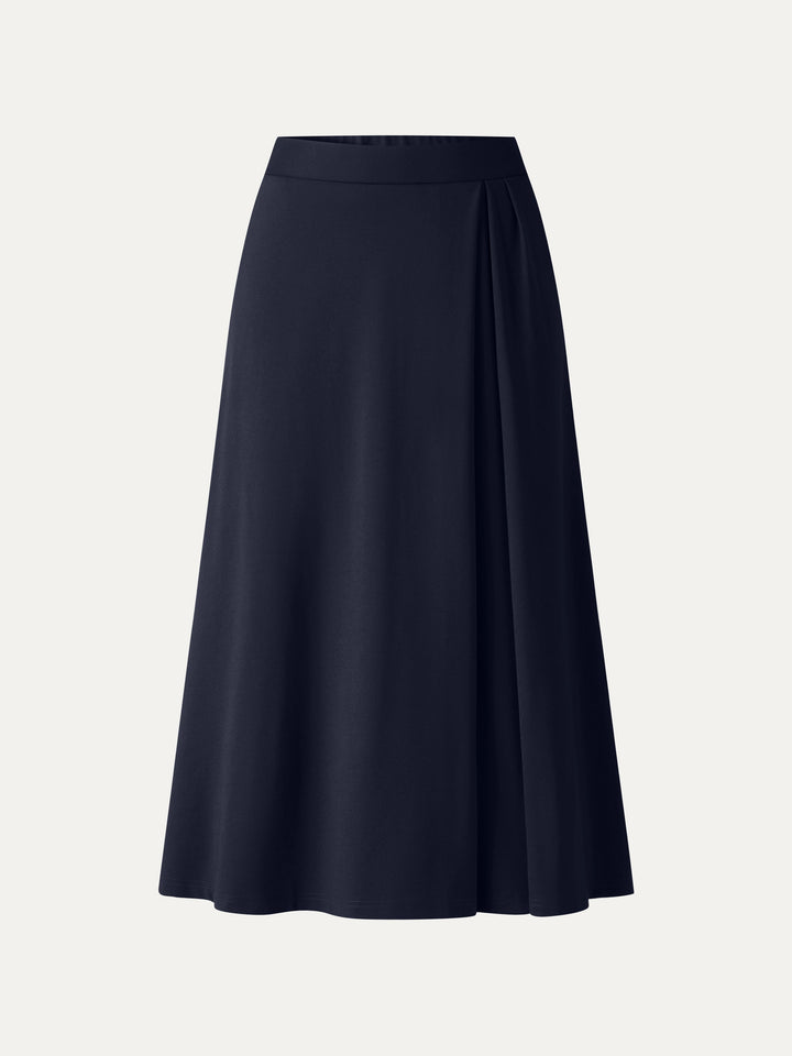 Ponte Mid-Rise Tucked A-Line Midi Skirt with Pockets