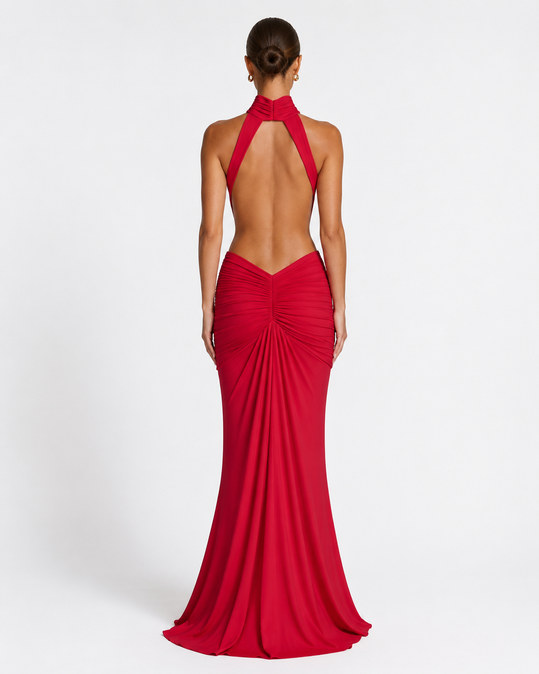 Scarlet Muse Gown — women's evening gown, detail of the neckline