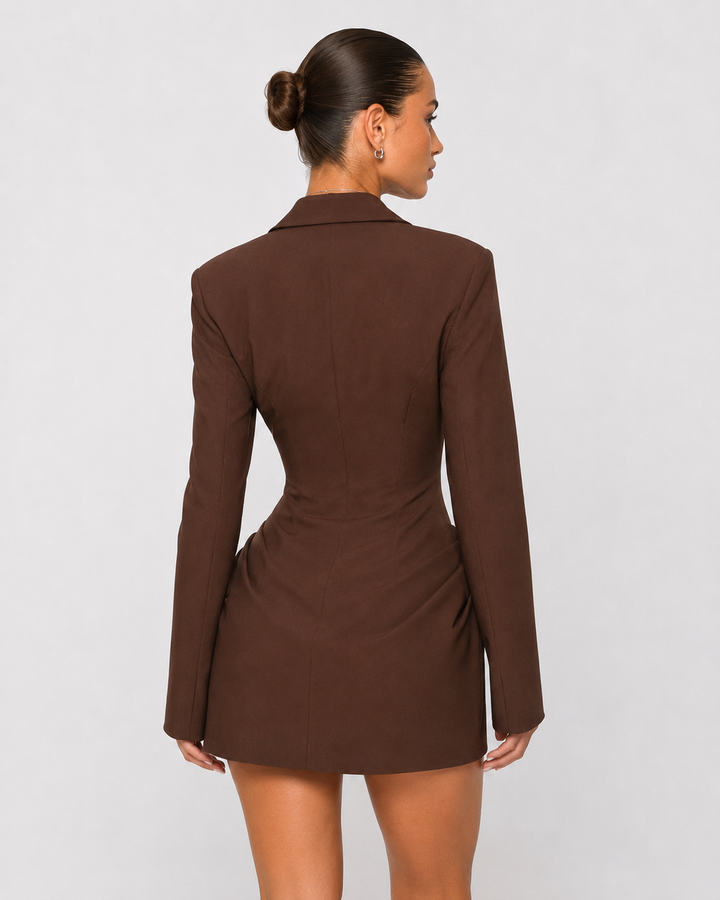 CEO Blazer Mini — women's mini dress, detail of the stitching and finish