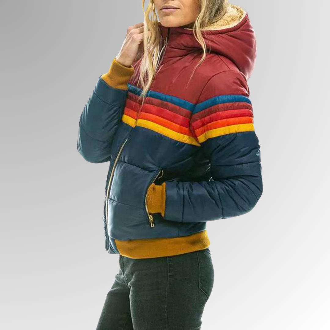 Sunniva | Women's Striped Colorblock Quilted Puffer Jacket with Hood