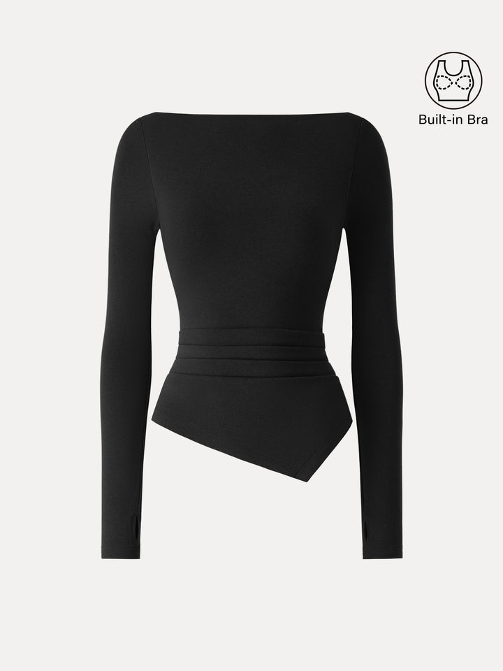ProWarm Boatneck Side Tucks Asymmetrical Built-In Bra Top 2.0