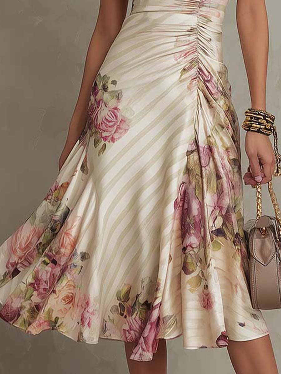 Elegant Vintage Floral Chiffon Midi Dress | Harry & Kate London