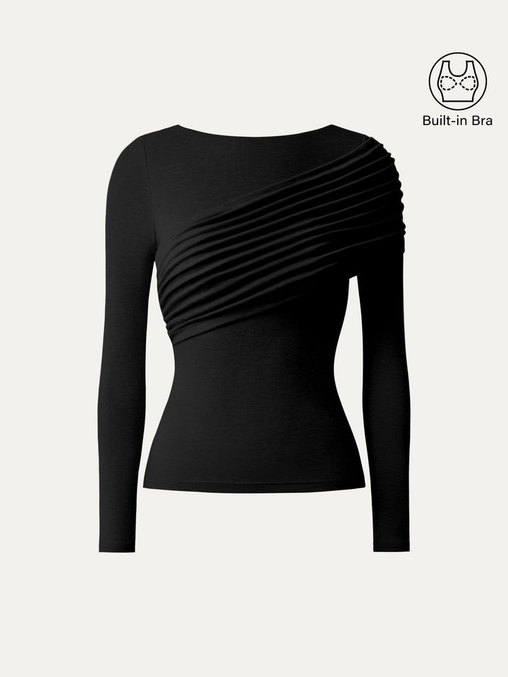 ProWarm Boatneck Ruched Overlap Built-In Bra Top 2.0