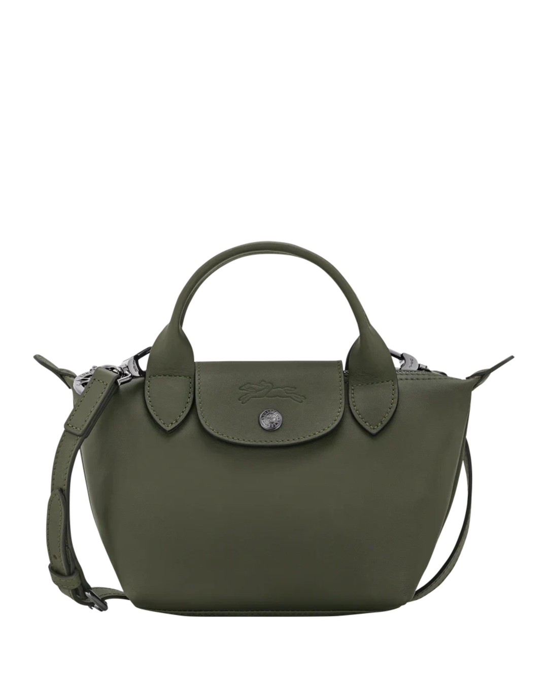 Longchamp Le Pliage Xtra XS Leather Bag Fir dark green front view