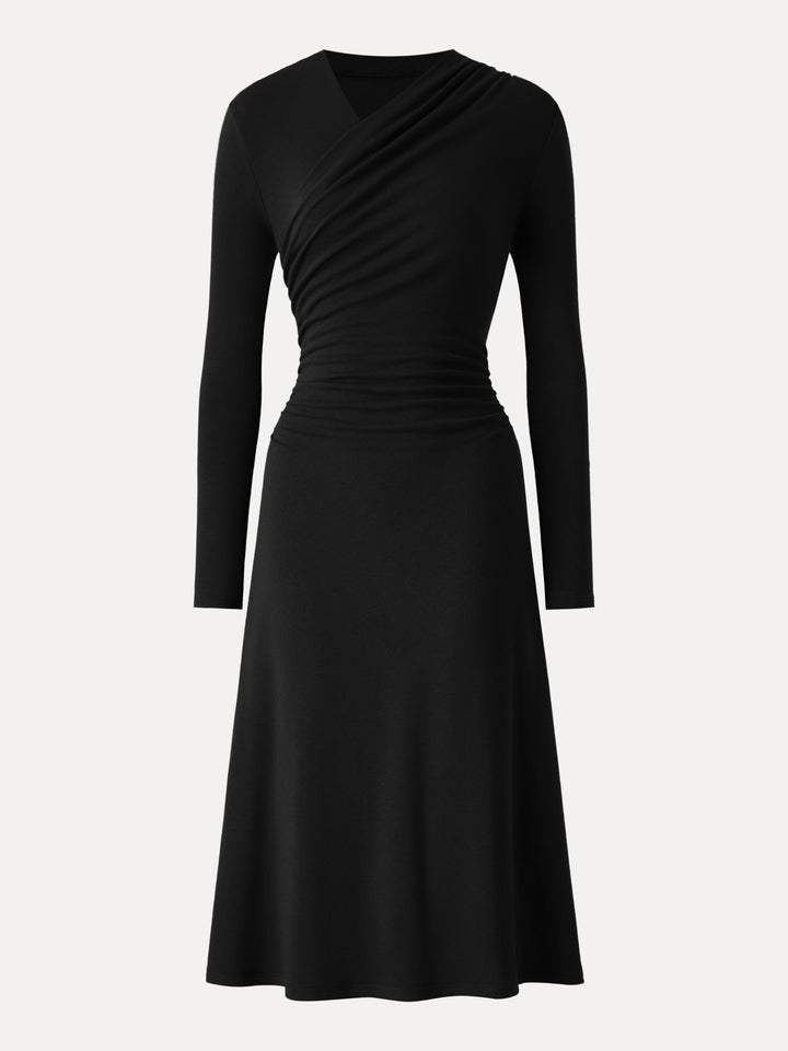 ProWarm Crossover Wrap Neck Long Sleeve Midi Dress