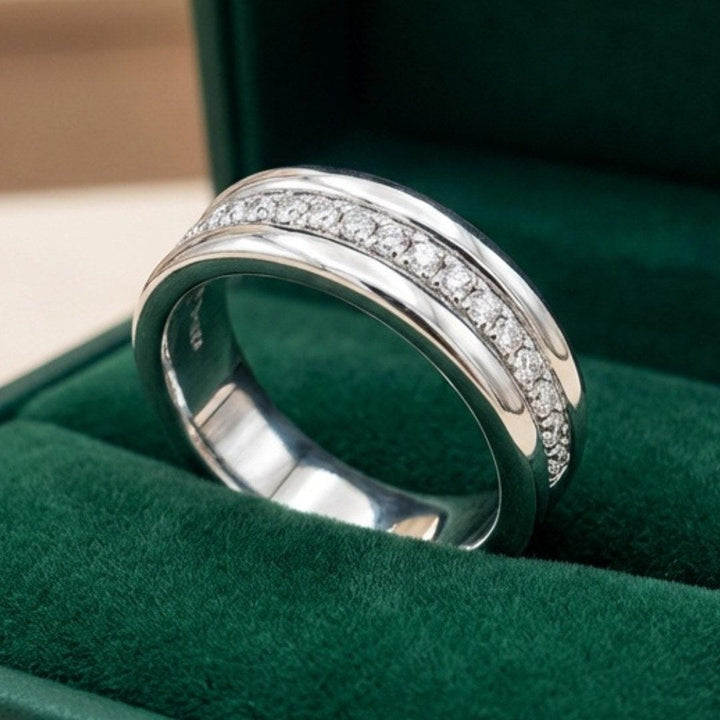 Ring worn on a model's hand