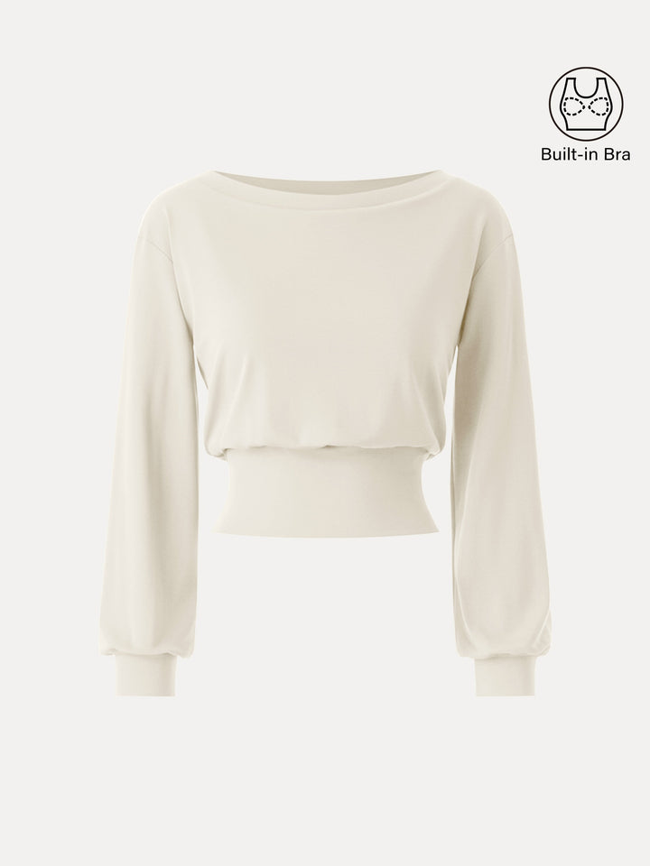 Non-Itchy Wool Blend Boatneck Built-In Bra Top 2.0