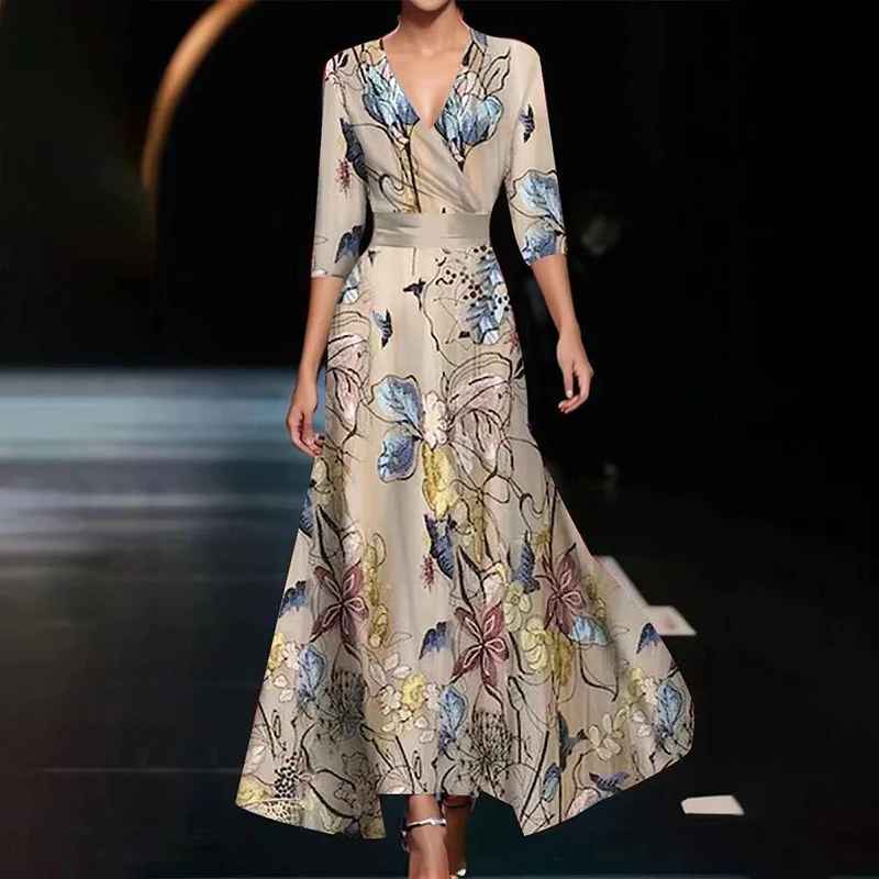 Zoe - Classic Floral V-Neck Maxi Dress — back view