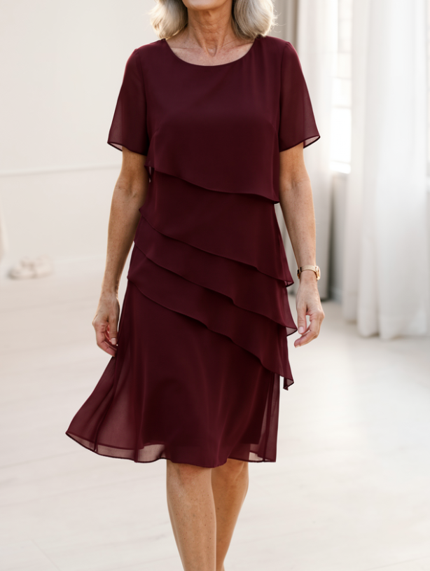 Linda Ruffle Layered Midi Dress — back view