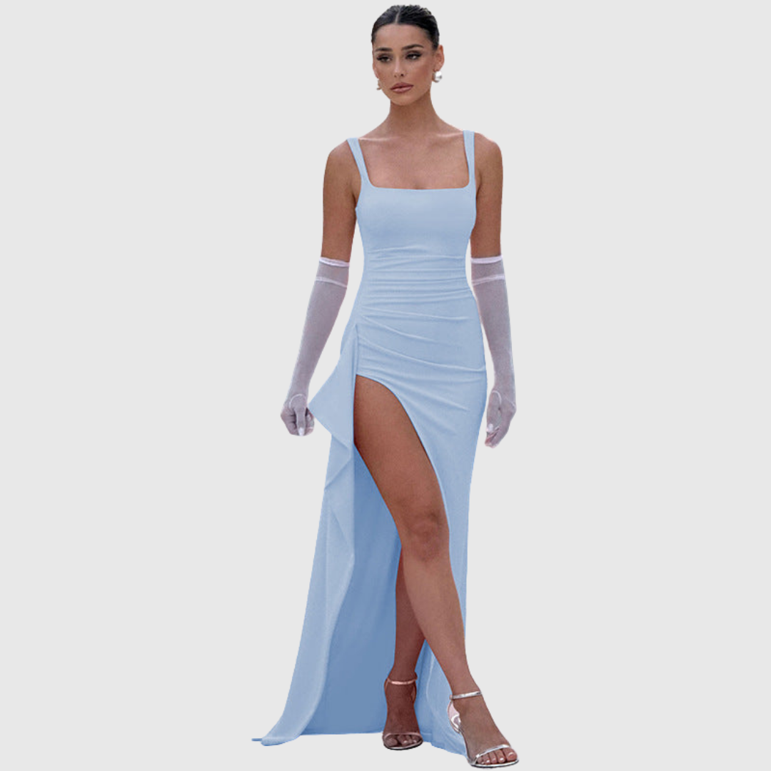 Square Neck Thigh Slit Homecoming Dress