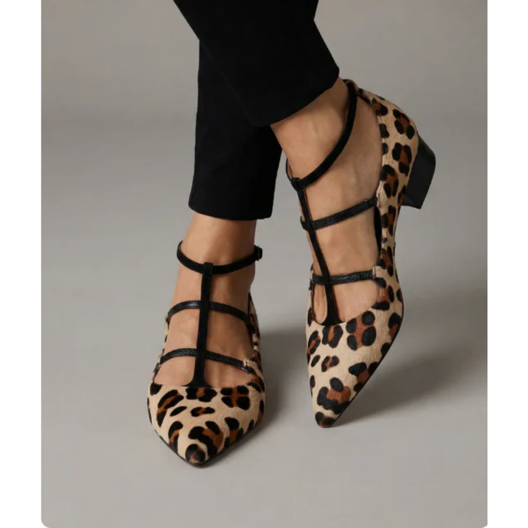 Animal Print Ballet Flats with Straps — side view