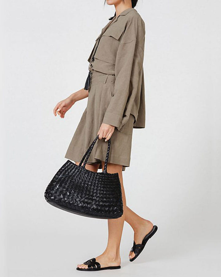 Sunny Weekend Woven Leather Market Tote