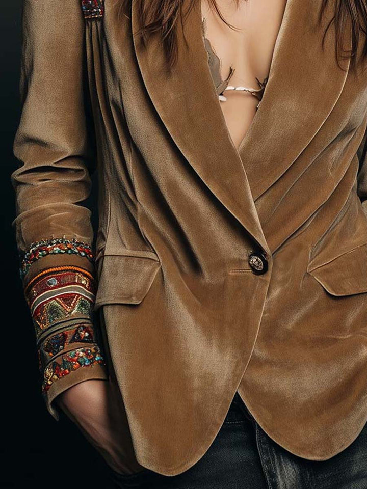 Polyester velvet Embroidered Blazer With Bohemian Detailing | Harry & Kate London