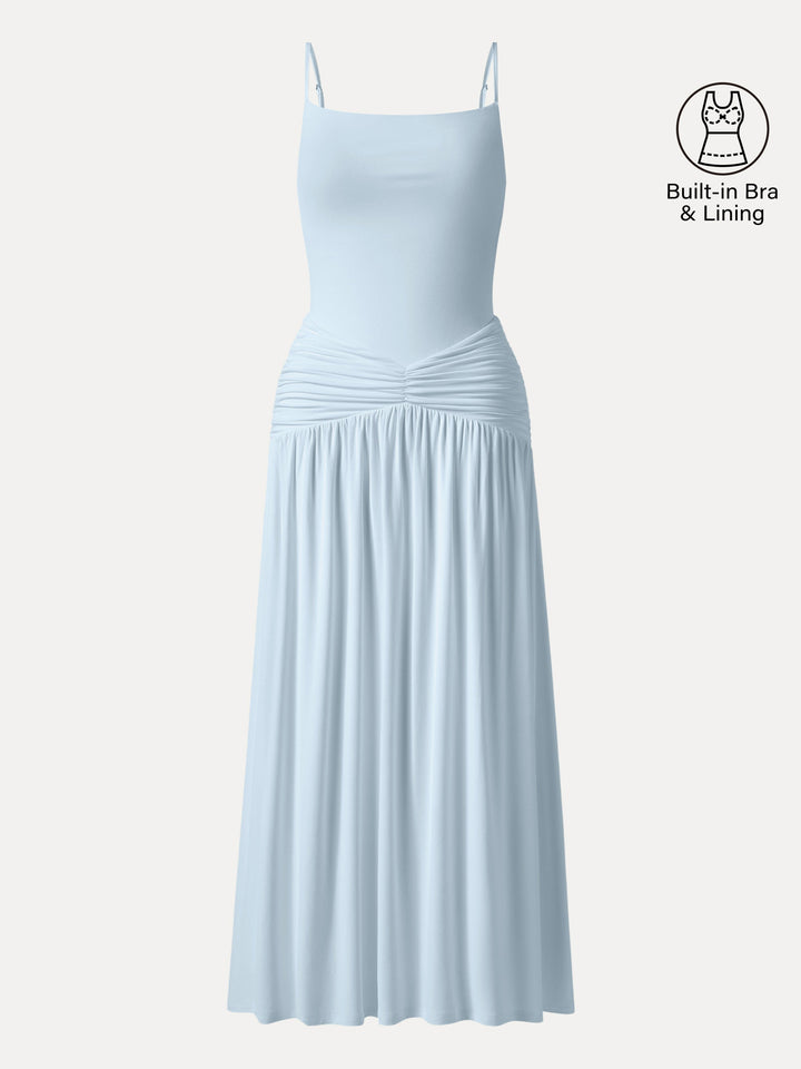 Not-See-Thru Spaghetti Gathered Maxi Built-In Bra Dress 2.0