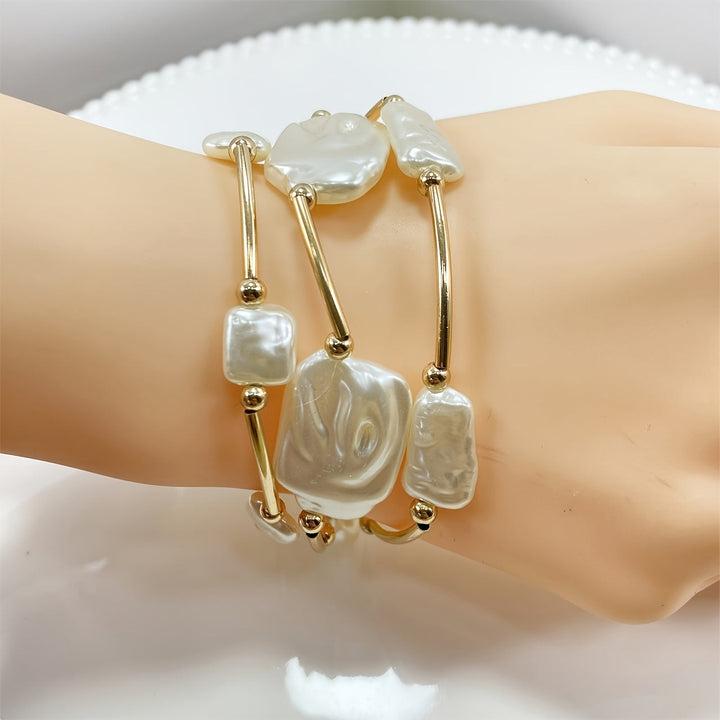Close-up of the irregular baroque pearls on one bracelet