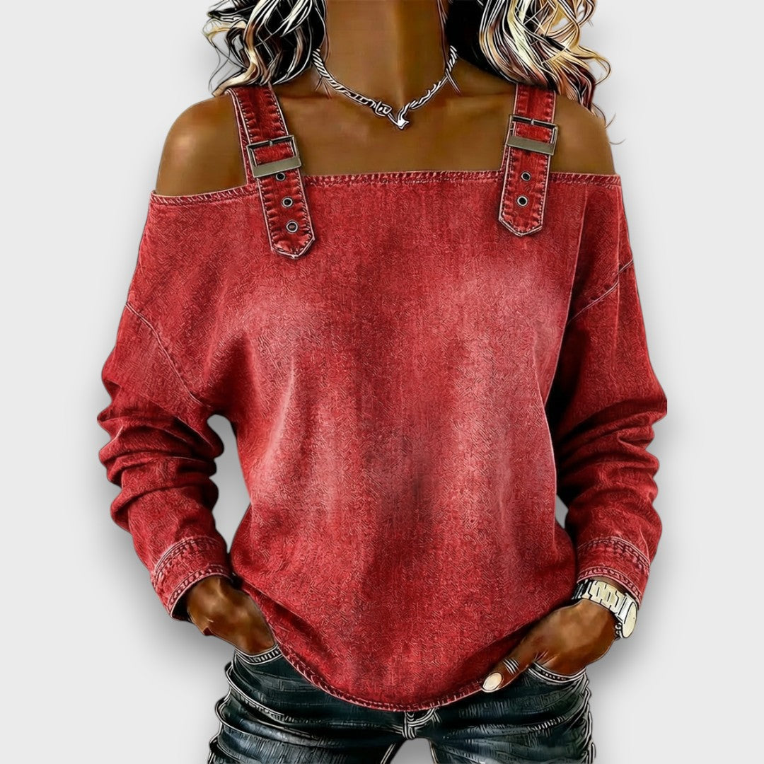 Elama Denim Top — close-up view