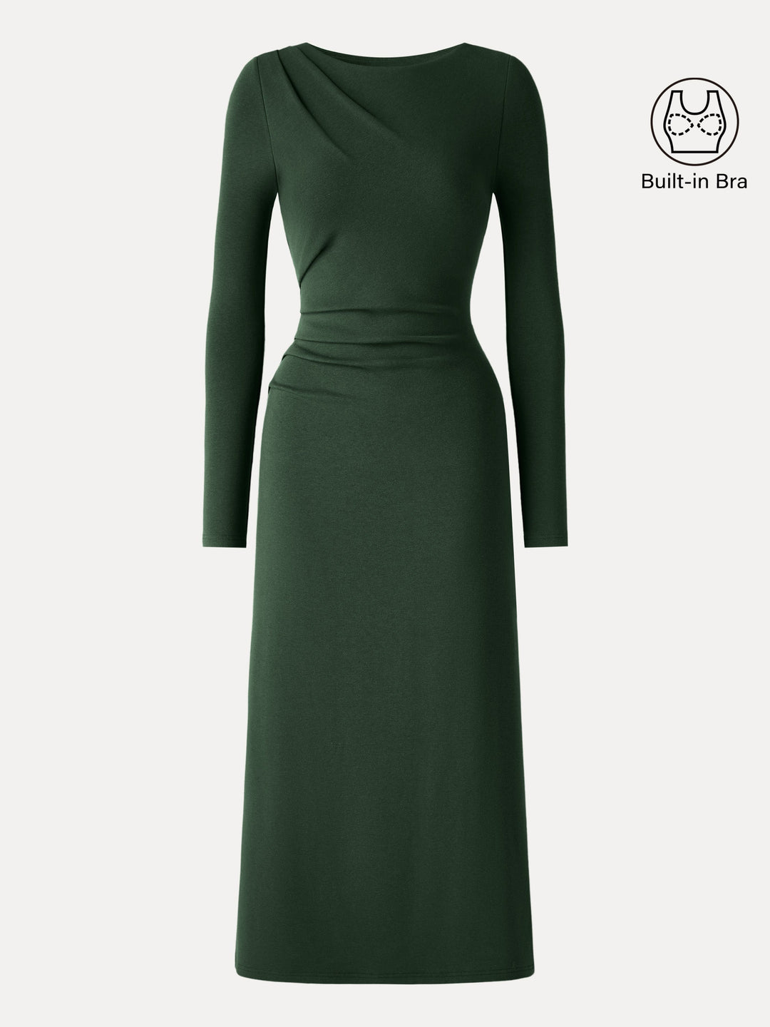 ProWarm Boatneck Long Sleeve Tucked Built-In Bra 2.0 Midi Dress