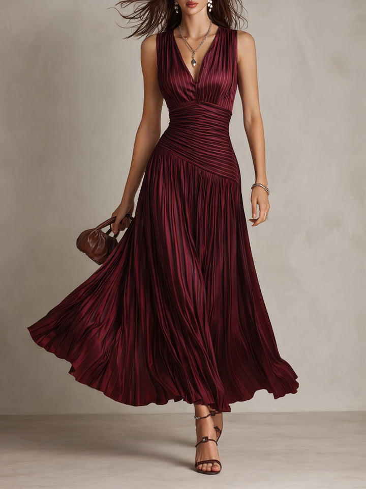 Vintage Striped Pleated Satin Maxi Dress | Harry & Kate London