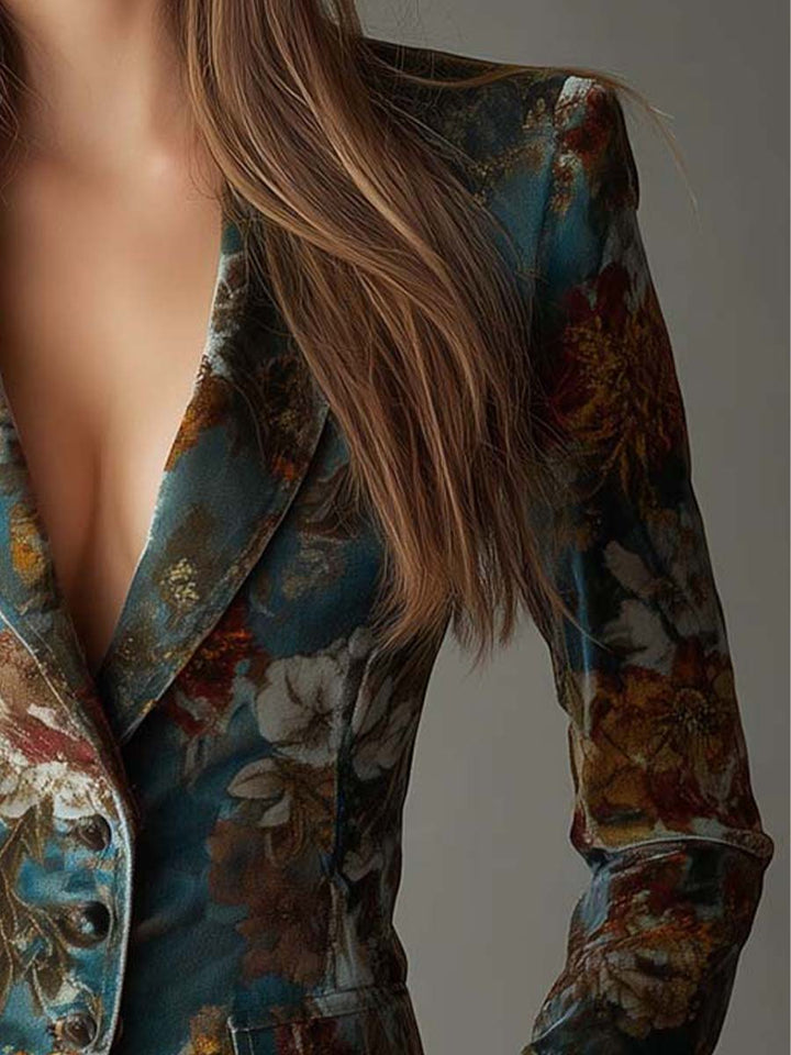 Vintage Teal Floral Velvet Tailored Blazer | Harry & Kate London