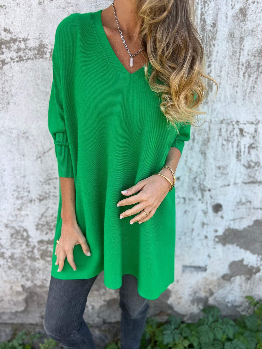 Grace Comfortable V-neck Long Sleeve Sweater — close-up view