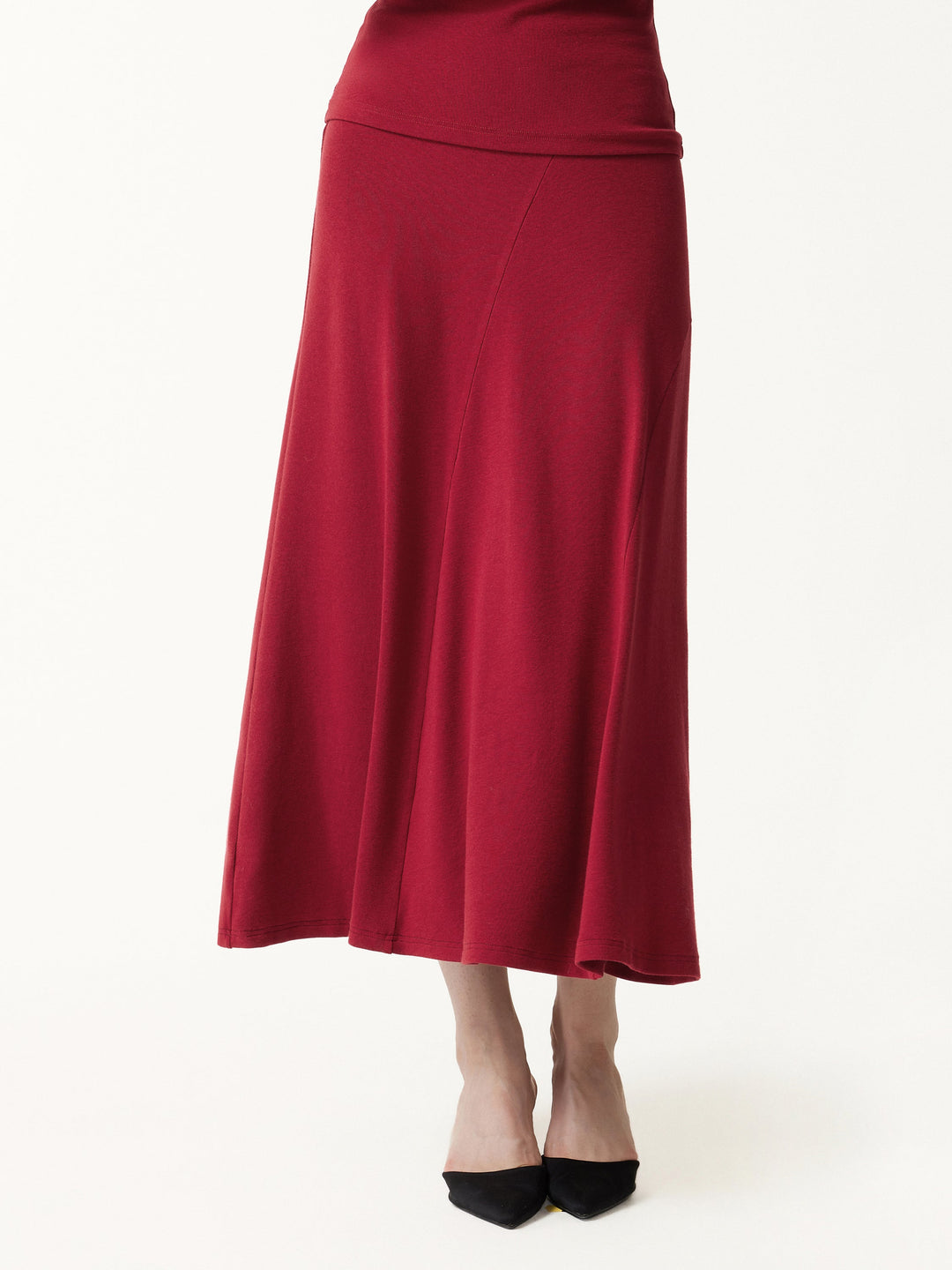 2Pcs Set LiteWarm Asymmetrical Built-In Bra Top 2.0 & High-Rise A-Line Midi Skirt
